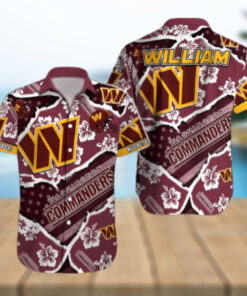 Personalized Washington Commanders Bold Hibiscus Hawaiian Shirt