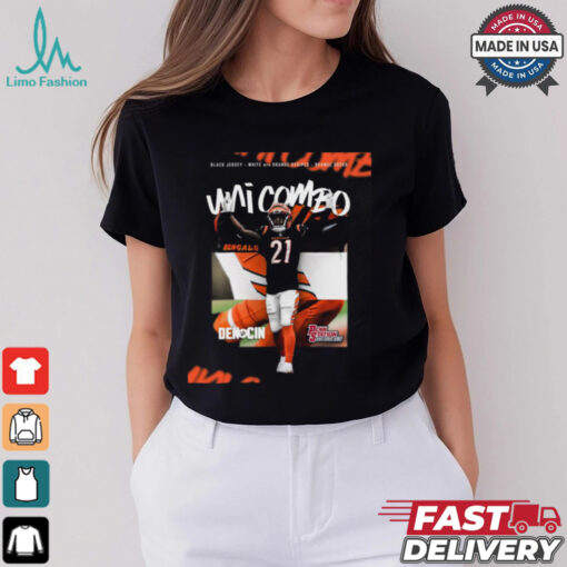 Poster Black Jersey White With Orange Stripes Orange Socks Uni Combo Cincinnati Bengals Vs Denver Broncos NFL Football t shirt