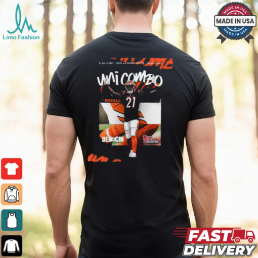Poster Black Jersey White With Orange Stripes Orange Socks Uni Combo Cincinnati Bengals Vs Denver Broncos NFL Football t shirt
