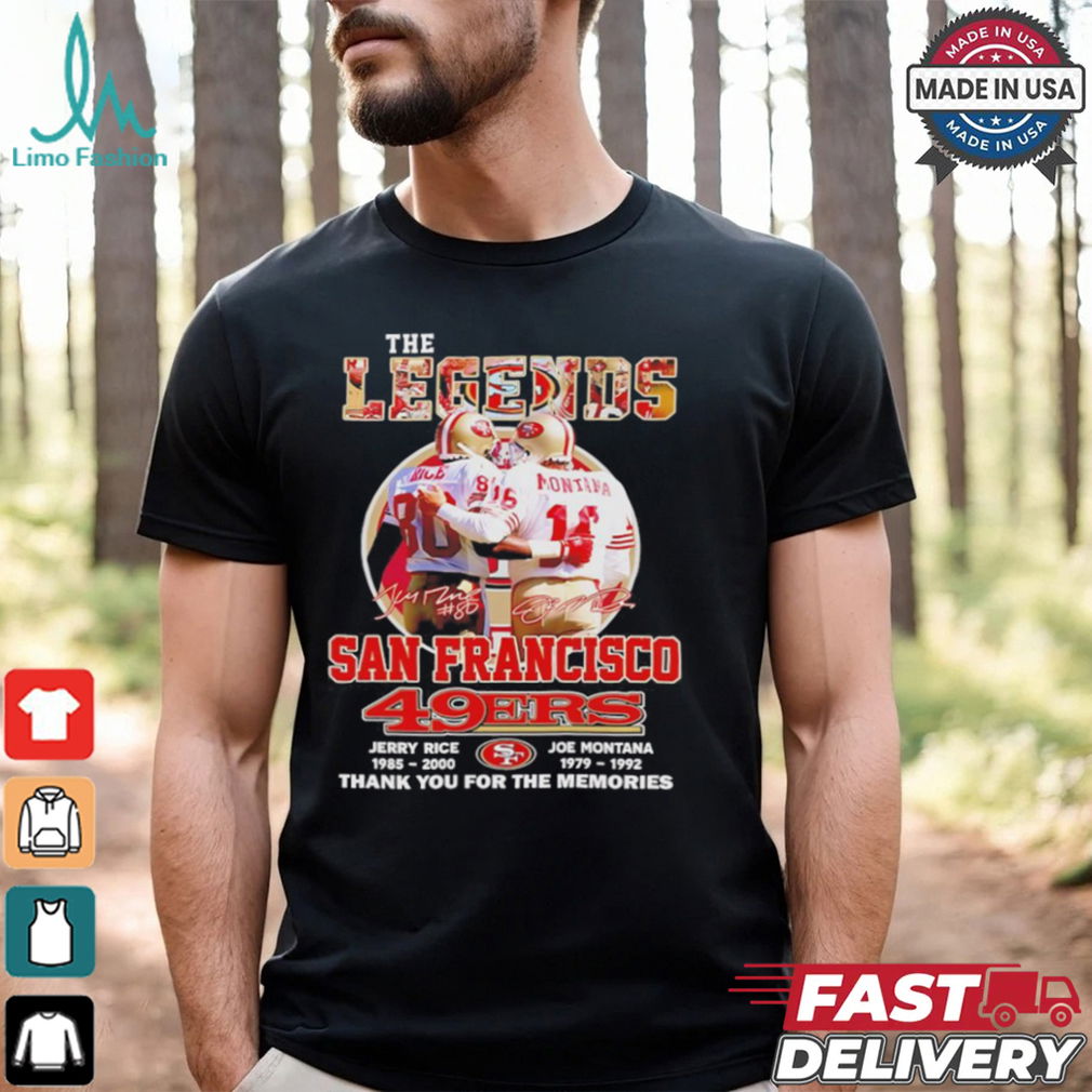 The Legends Rice Montana San Francisco 49ers thank you for the memories shirt The Legends Rice Montana San Francisco 49ers thank you for the memories shirt