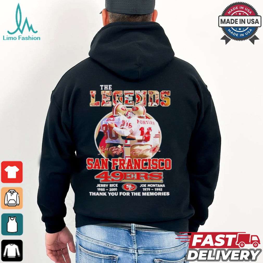 The Legends Rice Montana San Francisco 49ers thank you for the memories shirt The Legends Rice Montana San Francisco 49ers thank you for the memories shirt