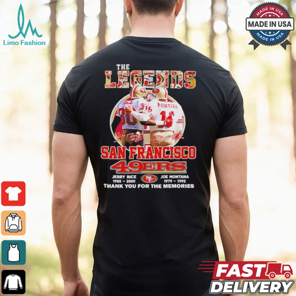 The Legends Rice Montana San Francisco 49ers thank you for the memories shirt The Legends Rice Montana San Francisco 49ers thank you for the memories shirt