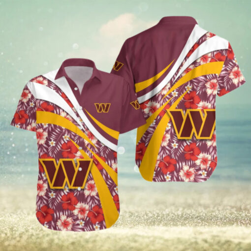 Washington Commanders Floral Wave Hawaiian Shirt