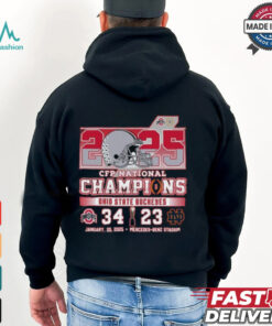 2025 CFP National Champions Ohio State Buckeyes 34 – 23 Notre Dame Fighting Irish January 20, 2025 Mercedes Benz Stadium Shirt