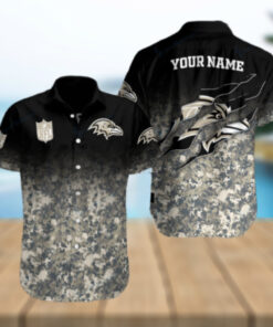 Custom Name NFL Baltimore Ravens Camo Aloha Hawaiian Shirt