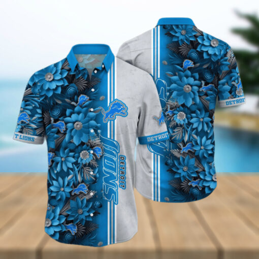 Detroit Lions Floral Divide Hawaiian Shirt
