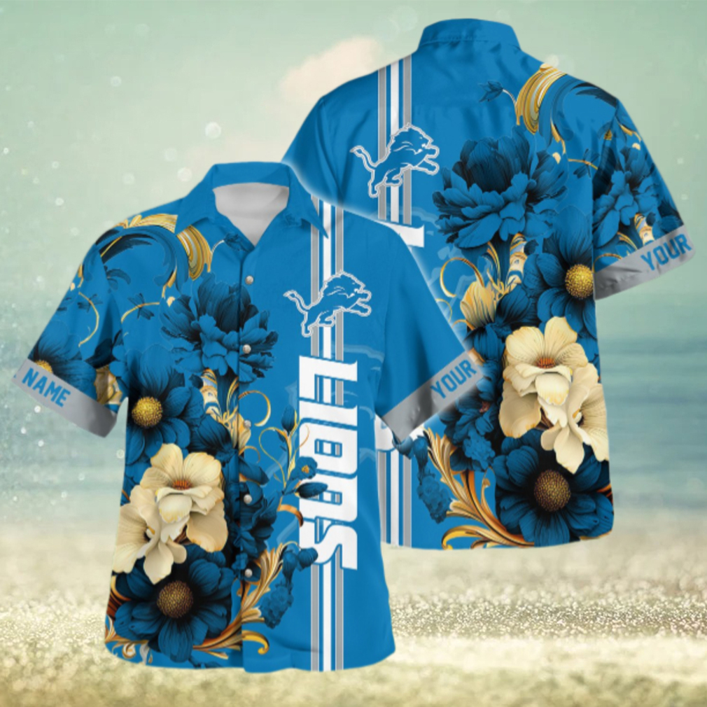 Detroit Lions Floral Fusion Hawaiian Shirt Detroit Lions Floral Fusion Hawaiian Shirt