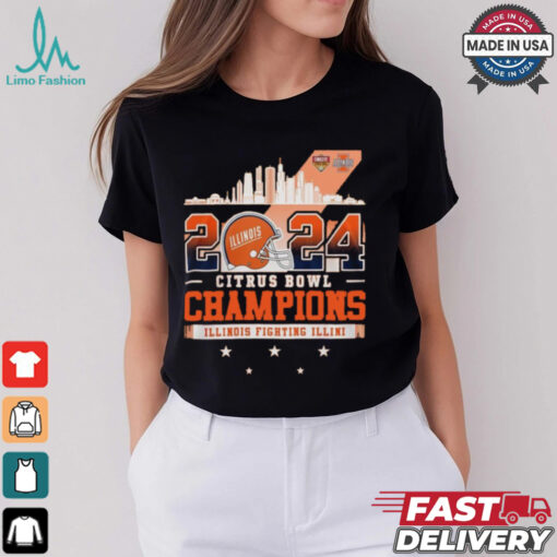 Illinois Fighting Illini 2024 Citrus Bowl Champions Helmet City Skyline NCAA Division Shirt