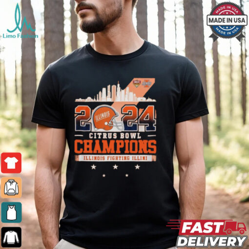 Illinois Fighting Illini 2024 Citrus Bowl Champions Helmet City Skyline NCAA Division Shirt