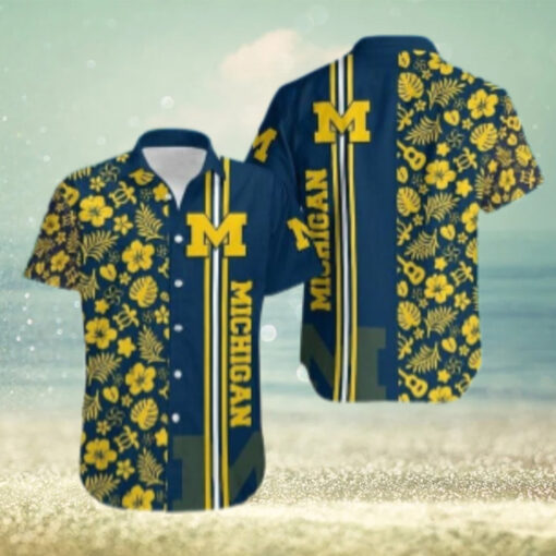 Ncaa Michigan Wolverines Maize Flowers Blue Trendy Hawaiian Shirt