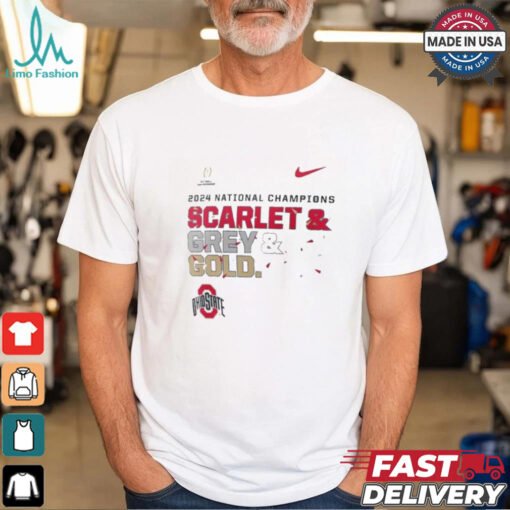 Nike Ohio State Buckeyes 2024 Football National Champions Grey And Gold Shirt