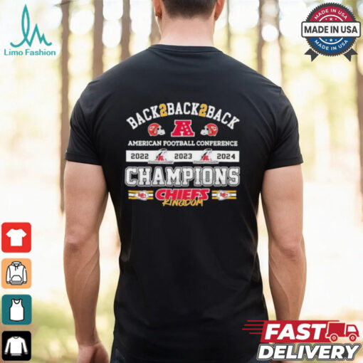 Official Kansas City Chiefs Kingdom Back 2 Back 2 Back American Football Conference Champions 2024 T shirts