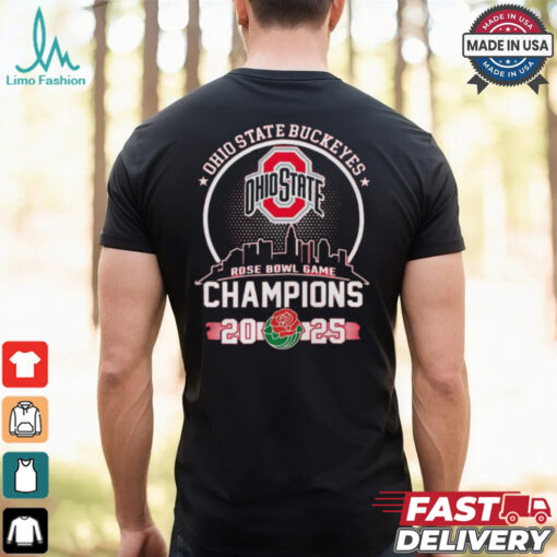 Ohio State Buckeyes Rose Bowl Game Champs 2025 Celebration Skyline NCAA Division Shirt