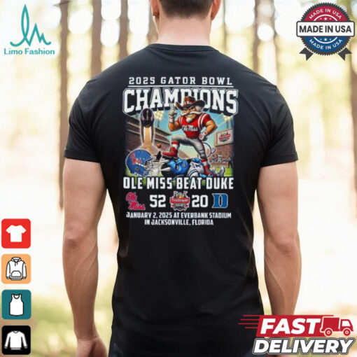 Ole Miss Rebels Beat Duke 2025 Gator Bowl Champions 52 20 January 2 2025 Mascot Shirt