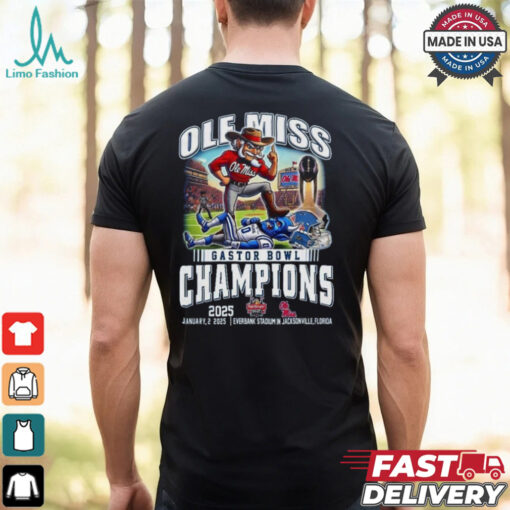 Ole Miss Rebels Gator Bowl Champions 2025 Jan 2 Everbank Stadium In Jacksonville Florida Mascot Shirt