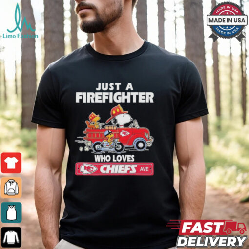Peanuts Snoopy And Woodstock Just A Firefighter Who Loves Kansas City Chiefs Shirt