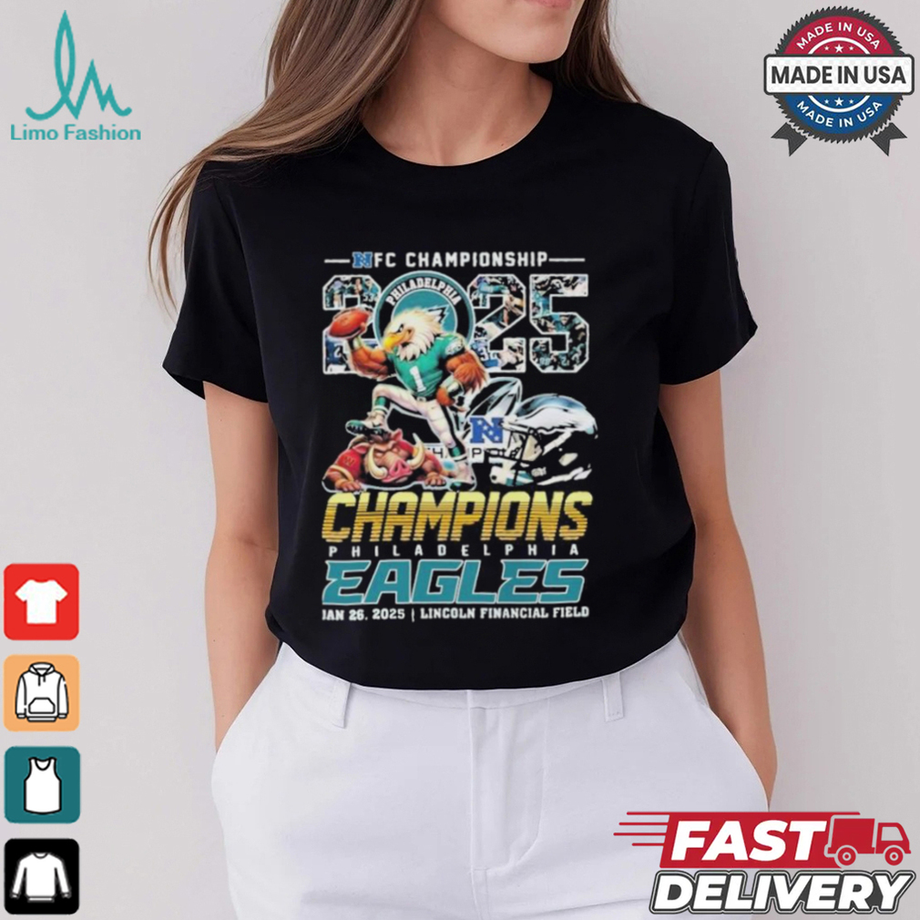 Philadelphia Eagles Beat Washington Commanders NFC Champions 2025 Mascot T shirts Philadelphia Eagles Beat Washington Commanders NFC Champions 2025 Mascot T shirts