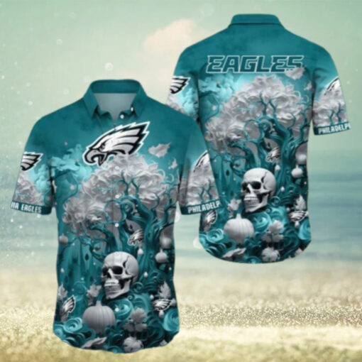 Philadelphia Eagles Halloween Skull Pumpkin Hawaiian Shirt