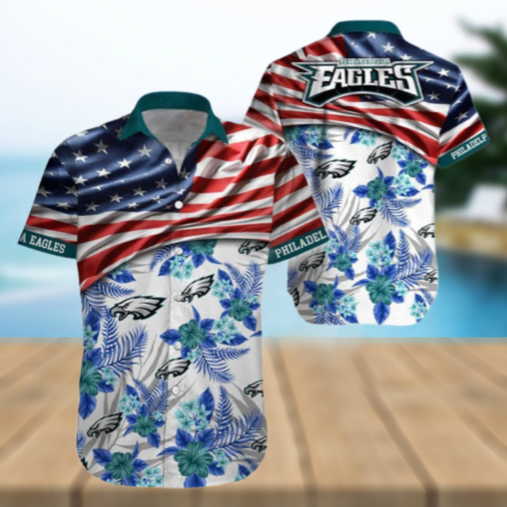 Philadelphia Eagles Stars and Flowers Patriotic Hawaiian Shirt Philadelphia Eagles Stars and Flowers Patriotic Hawaiian Shirt