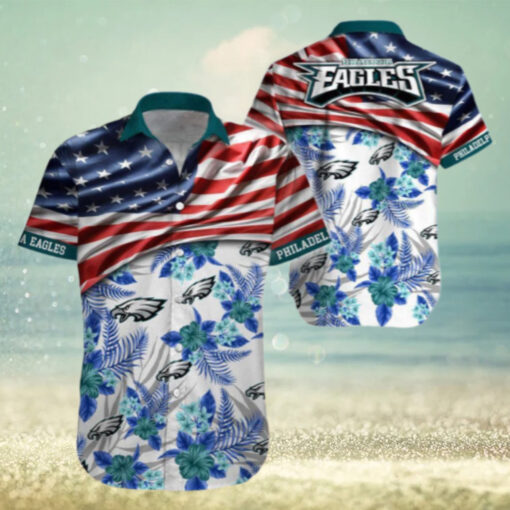 Philadelphia Eagles Stars and Flowers Patriotic Hawaiian Shirt
