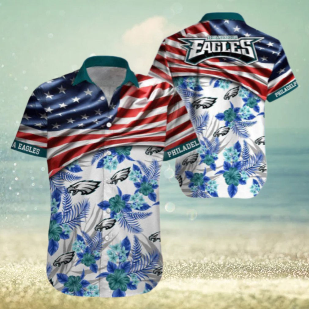 Philadelphia Eagles Stars and Flowers Patriotic Hawaiian Shirt Philadelphia Eagles Stars and Flowers Patriotic Hawaiian Shirt
