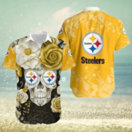Pittsburgh Steelers Floral Skull Hawaiian Shirt