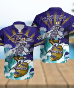 Skeleton Surf – Unique Baltimore Ravens Hawaiian Shirt With Skeleton Graphic