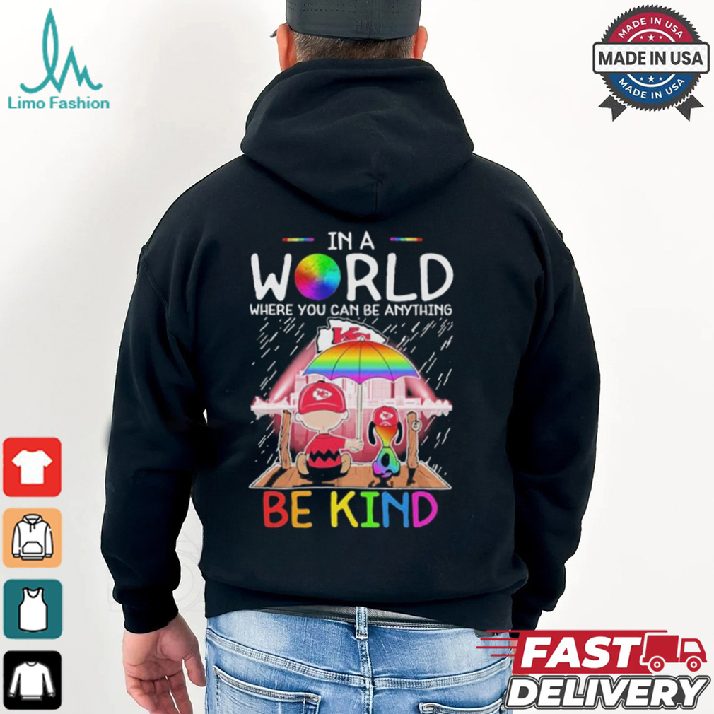 Snoopy And Charlie Brown Kansas City Chiefs In A World Where You Can Be Anything Be Kind The Peanuts NFL T shirt Snoopy And Charlie Brown Kansas City Chiefs In A World Where You Can Be Anything Be Kind The Peanuts NFL T shirt
