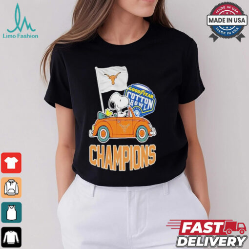 Snoopy And Woodstock Driving Car Texas Longhorns Goodyear Cotton Bowl Classic Champions College Football Playoff NCAA Season 2024 2025 T shirts