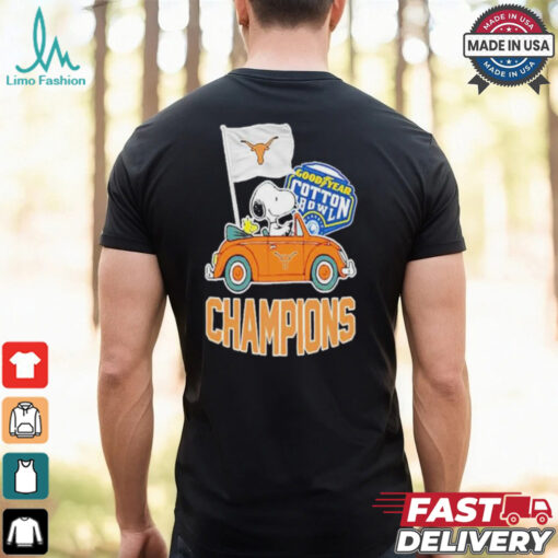 Snoopy And Woodstock Driving Car Texas Longhorns Goodyear Cotton Bowl Classic Champions College Football Playoff NCAA Season 2024 2025 T shirts
