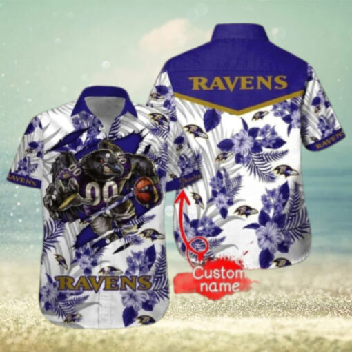 Tropical Mascot Fury – Personalized Baltimore Ravens Hawaiian Shirt