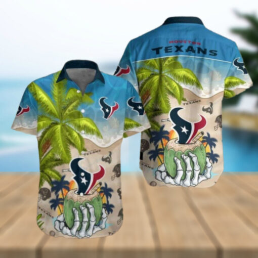 Tropical Touchdown Texans Hawaiian Shirt With Palm And Helmet Design