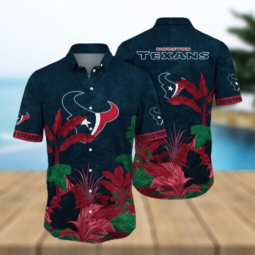Tropical Vigor Houston Texans Hawaiian Shirt – Lush Foliage Red Highlights