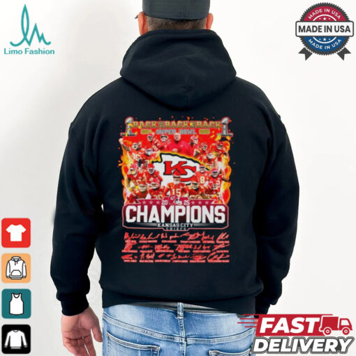 Back To Back To Back 2024 2025 Super Bowl Champions Kansas City Chiefs Signature And Cup Nfl Limited Edition Unisex T Shirt