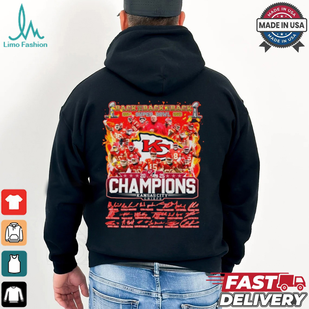 Back To Back To Back 2024 2025 Super Bowl Champions Kansas City Chiefs Signature And Cup Nfl Limited Edition Unisex T Shirt Back To Back To Back 2024 2025 Super Bowl Champions Kansas City Chiefs Signature And Cup Nfl Limited Edition Unisex T Shirt