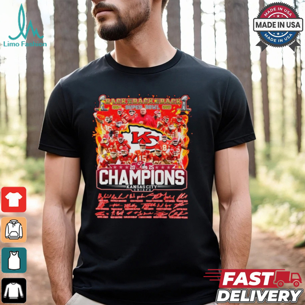 Back To Back To Back 2024 2025 Super Bowl Champions Kansas City Chiefs Signature And Cup Nfl Limited Edition Unisex T Shirt Back To Back To Back 2024 2025 Super Bowl Champions Kansas City Chiefs Signature And Cup Nfl Limited Edition Unisex T Shirt