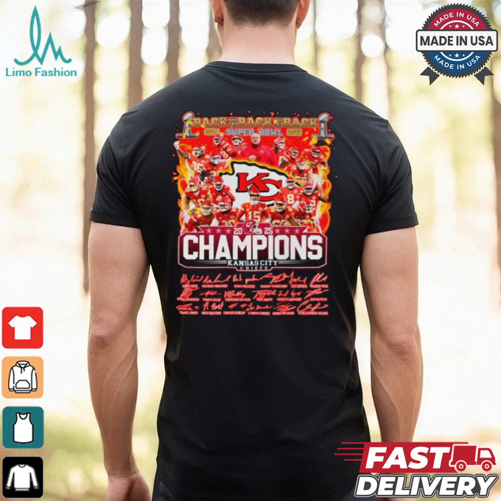 Back To Back To Back 2024 2025 Super Bowl Champions Kansas City Chiefs Signature And Cup Nfl Limited Edition Unisex T Shirt Back To Back To Back 2024 2025 Super Bowl Champions Kansas City Chiefs Signature And Cup Nfl Limited Edition Unisex T Shirt