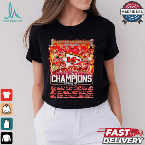 Back To Back To Back 2024 2025 Super Bowl Champions Kansas City Chiefs Signature And Cup Nfl Limited Edition Unisex T Shirt