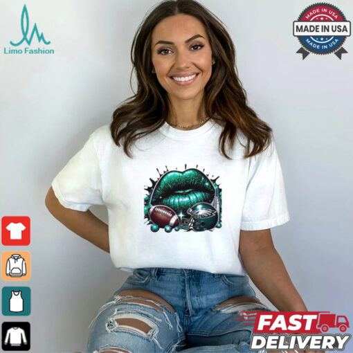 Glitter Philadelphia Eagles Football Lips Helmet T Shirt