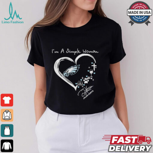 I’m a simple woman I love flip flops paws win Christ and Jalen Hurts shirt