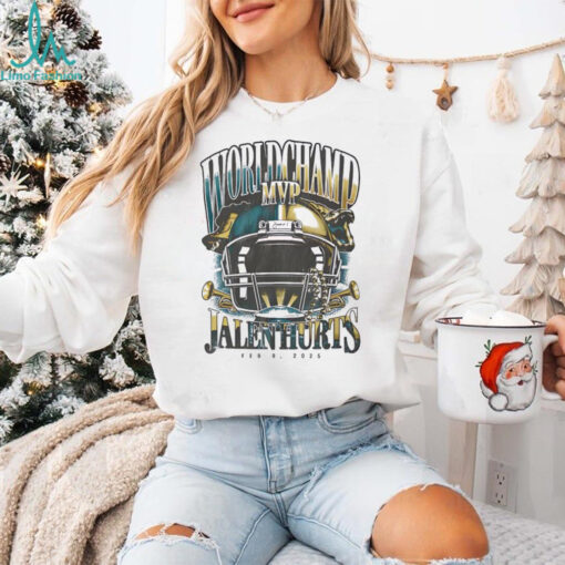Jalen Hurts Eagles World Champ MVP helmet shirt