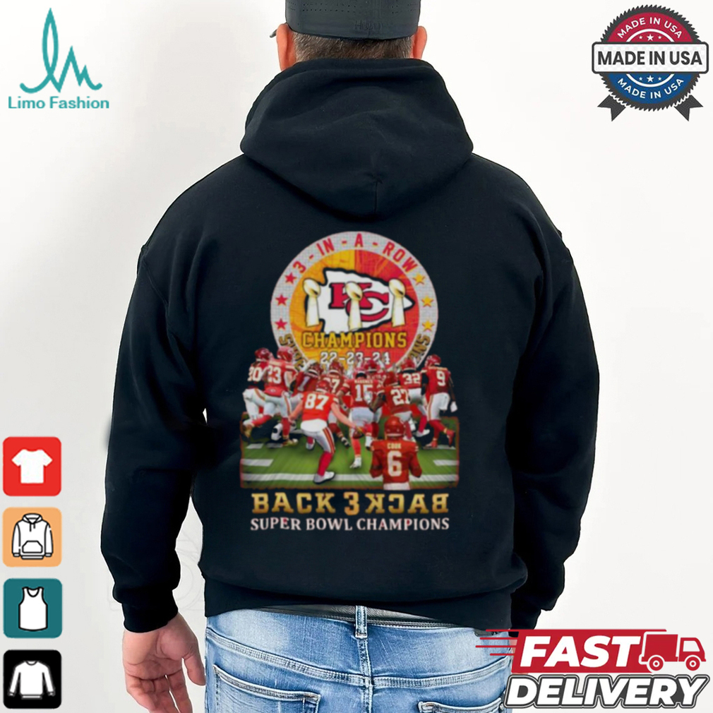 Kansas City Chiefs Back 3 Back Super Bowl Champions ’22 ’23 ’24 Shirt Kansas City Chiefs Back 3 Back Super Bowl Champions ’22 ’23 ’24 Shirt