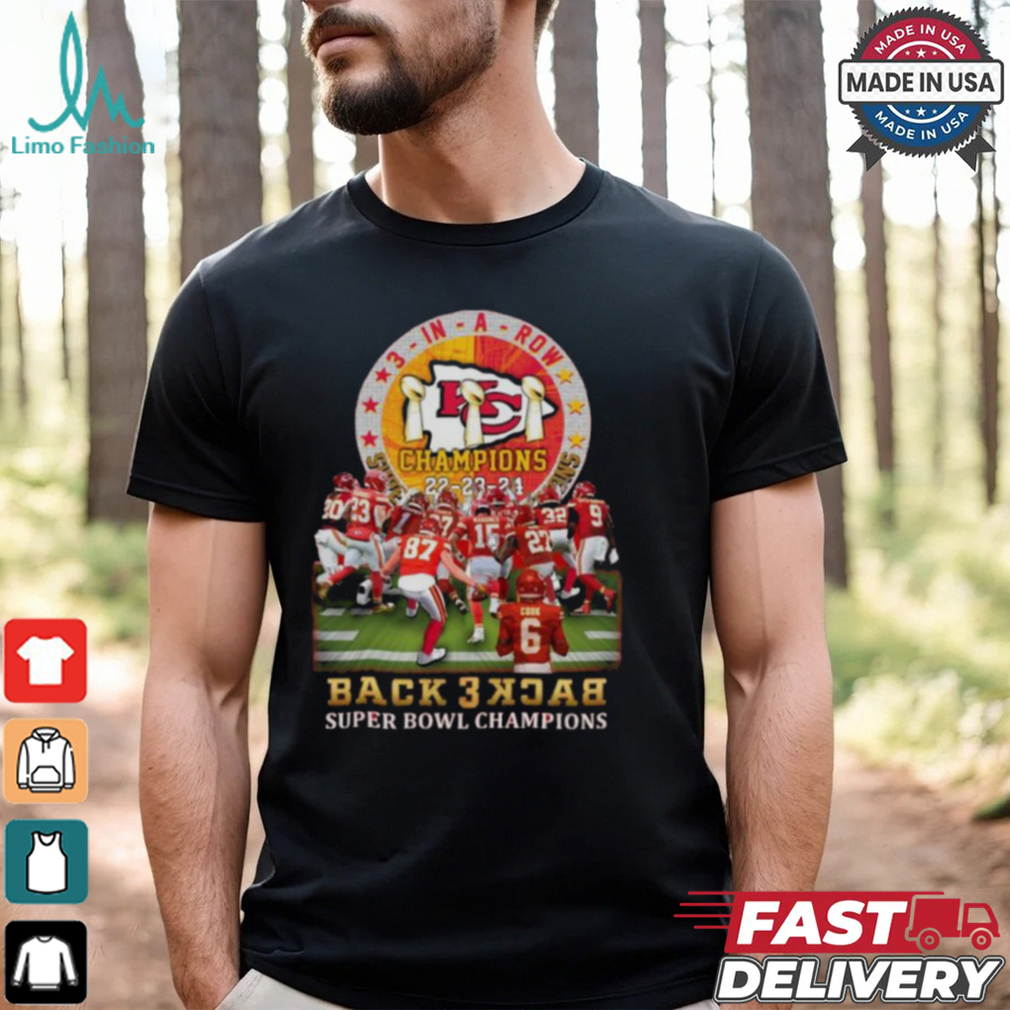 Kansas City Chiefs Back 3 Back Super Bowl Champions ’22 ’23 ’24 Shirt Kansas City Chiefs Back 3 Back Super Bowl Champions ’22 ’23 ’24 Shirt