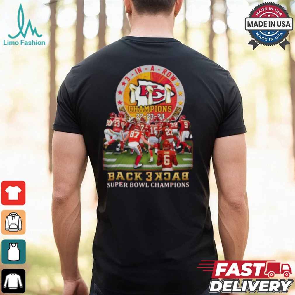 Kansas City Chiefs Back 3 Back Super Bowl Champions ’22 ’23 ’24 Shirt Kansas City Chiefs Back 3 Back Super Bowl Champions ’22 ’23 ’24 Shirt