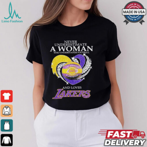 Never underestimate a woman who understands basketball and love Los Angles Lakers diamond heart 2025 T shirt