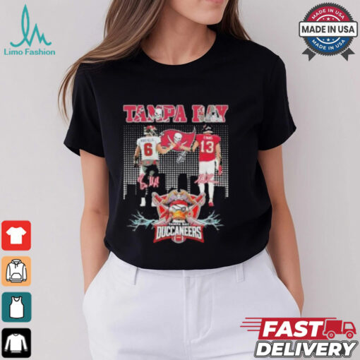 Official Baker Mayfield and 13 Evans Tampa Bay Buccaneers Skyline Signatures T shirt