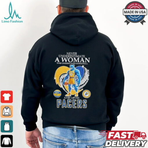 Official Never underestimate a woman who understands basketball and love Indiana Pacers diamond heart mascot 2025 T shirt