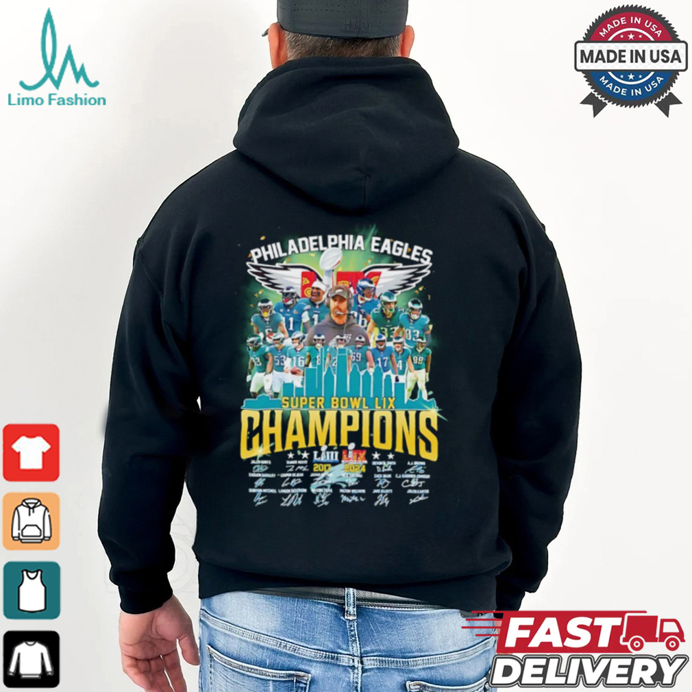 Philadelphia Eagles Super Bowl LIX Champions player signatures shirt Philadelphia Eagles Super Bowl LIX Champions player signatures shirt