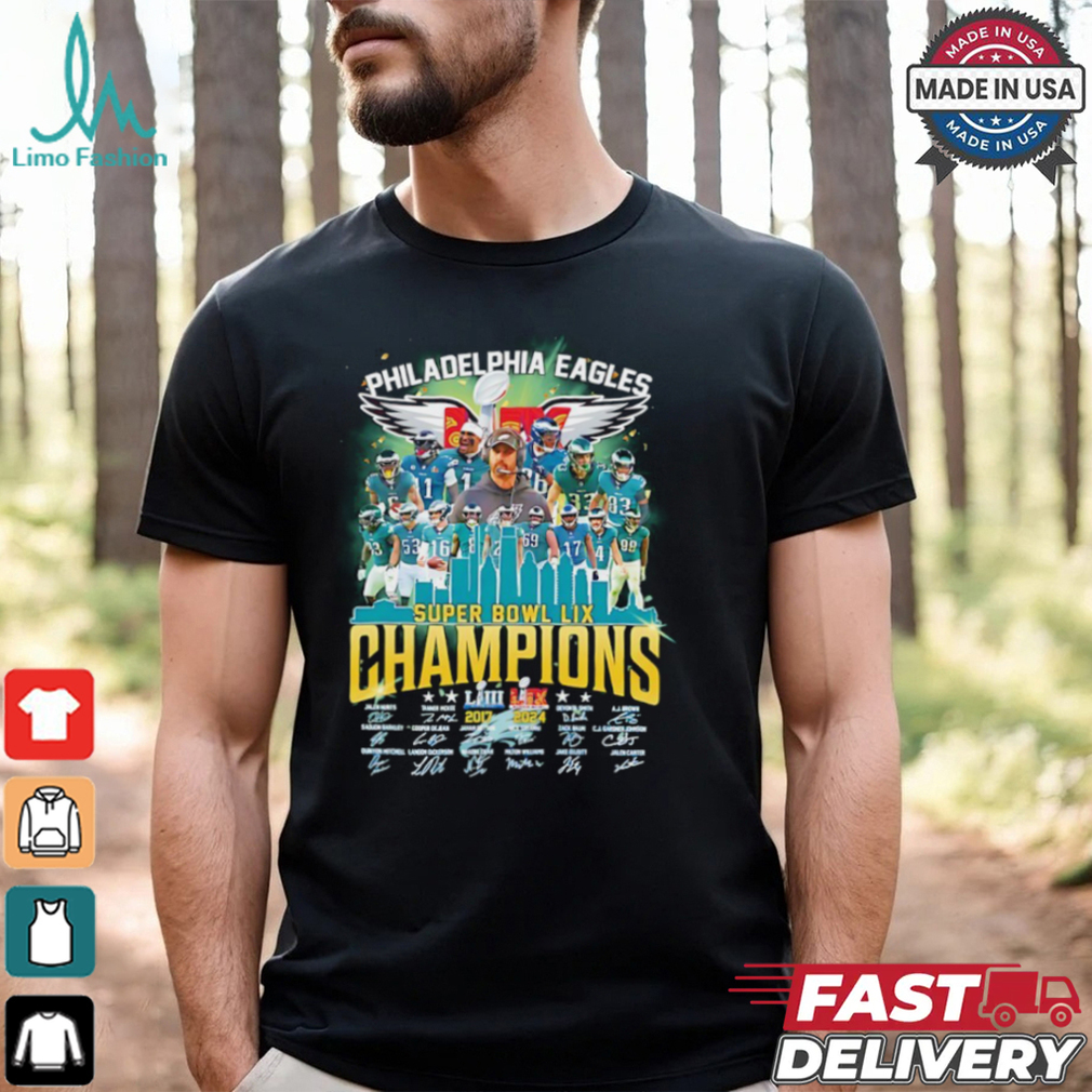 Philadelphia Eagles Super Bowl LIX Champions player signatures shirt Philadelphia Eagles Super Bowl LIX Champions player signatures shirt