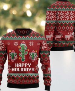 2025 Christmas Cactus Happy Holidays Ugly Christmas Sweater